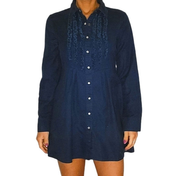 Jack Long Sleeve Ruffled Shirt Dress Size Large Blue - Picture 4 of 5